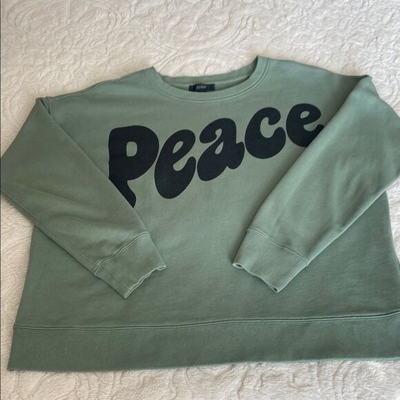 J Crew Sweatshirt Green with Black Peace Graphic Size S - Picture 13 of 14